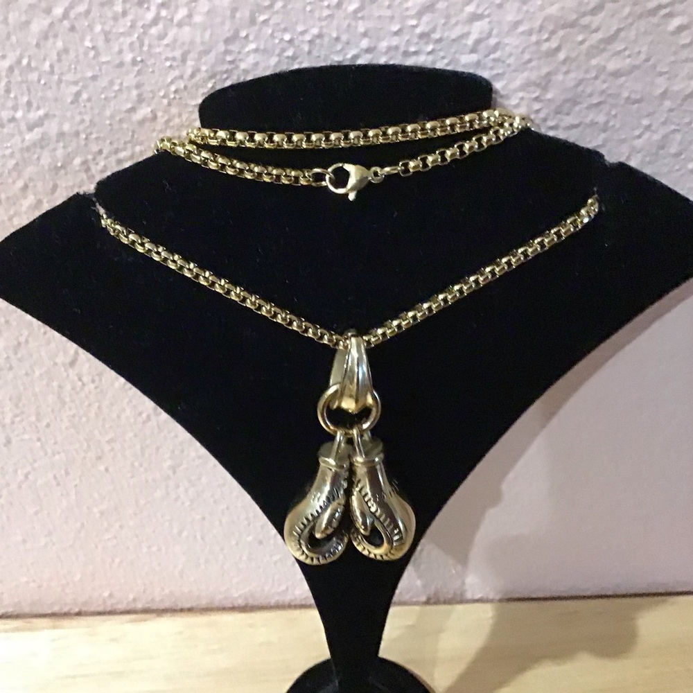 Stainless steel gold boxing gloves charm necklace with 20” chain